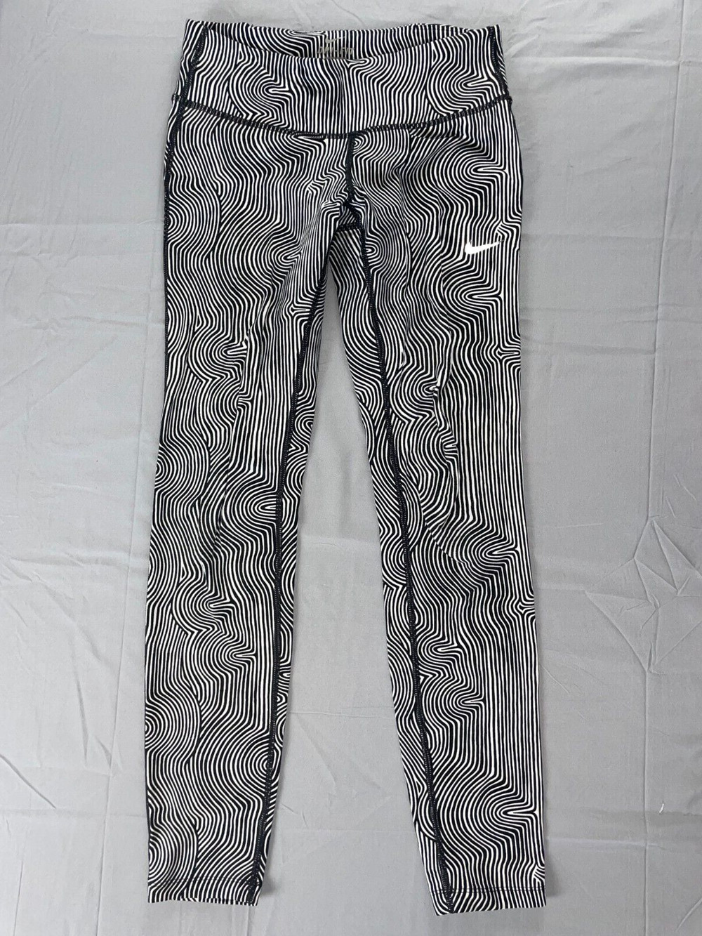 Nike Running Dri-Fit Pull On Athletic Legging Pants. Black Abstract, Size XS EUC